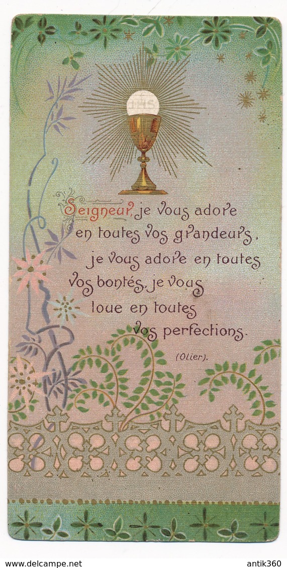 Image Pieuse Holy Card Santino Chromo Art Nouveau Calice Seigneur Je Vous Adore... - Devotion Images