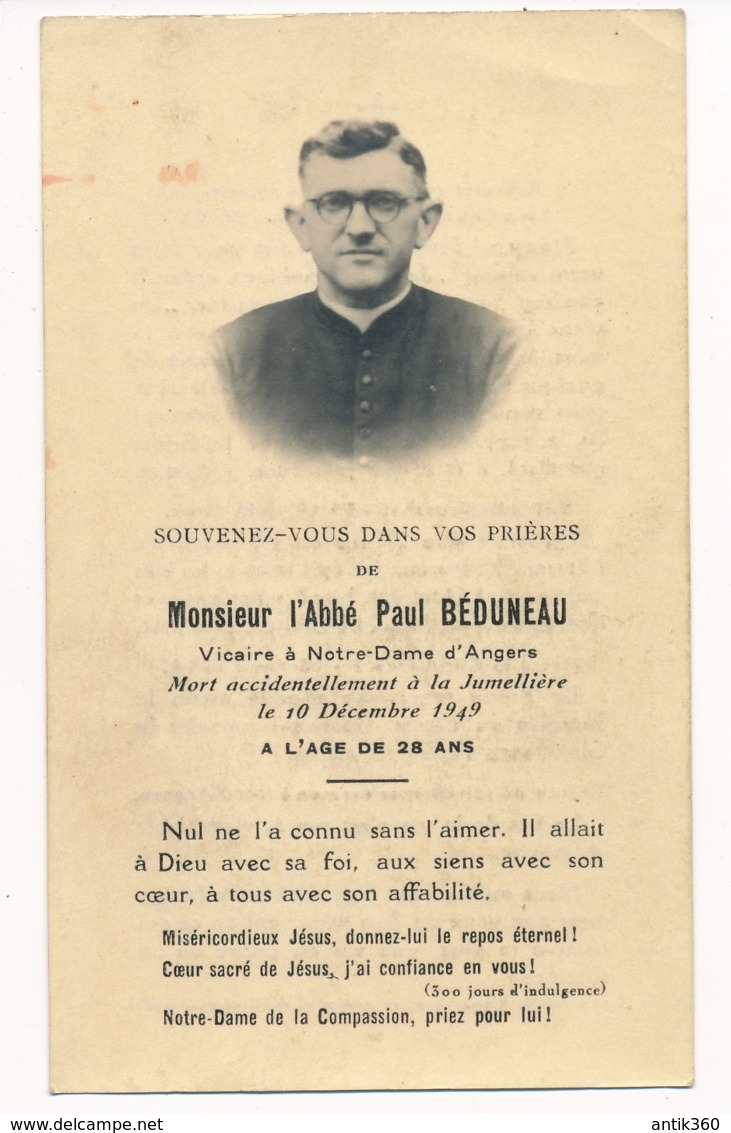 Image Pieuse Holy Card Santino Memento Mori Abbé Paul BEDUNEAU Vicaire Notre Dame D'Angers Mort à La Jumellière - Devotion Images