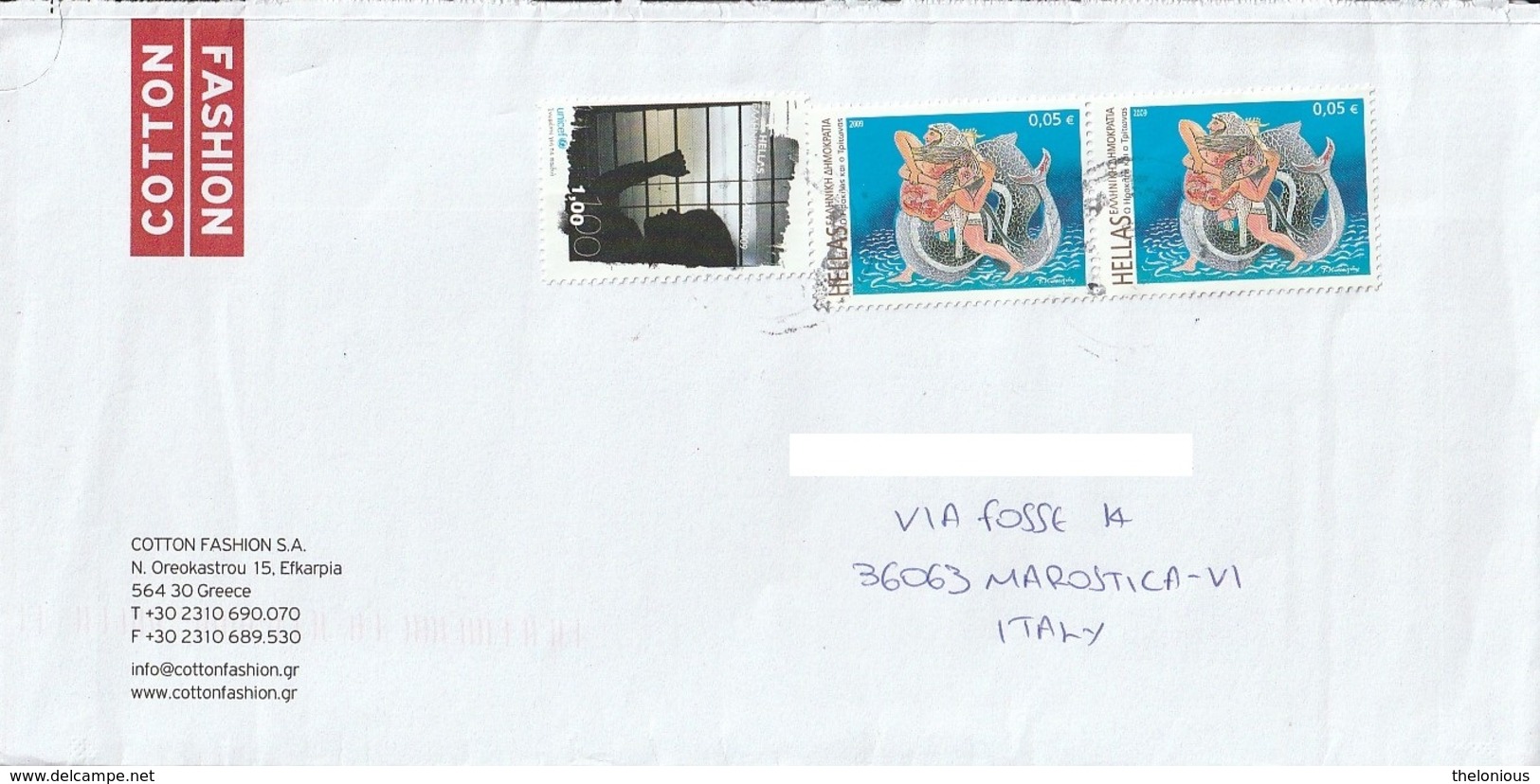 # Lettera Dalla Grecia Per Marostica Con Francobolli Del 2009 - Storia Postale