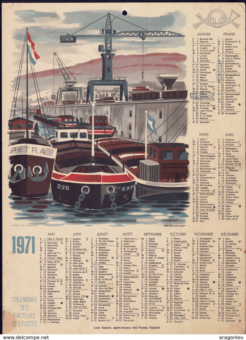 Luxembourg 1971, Calendrier Des Facteurs Des Postes, Grand Format, Port De Mertert 2 Scans - Groot Formaat: 1971-80
