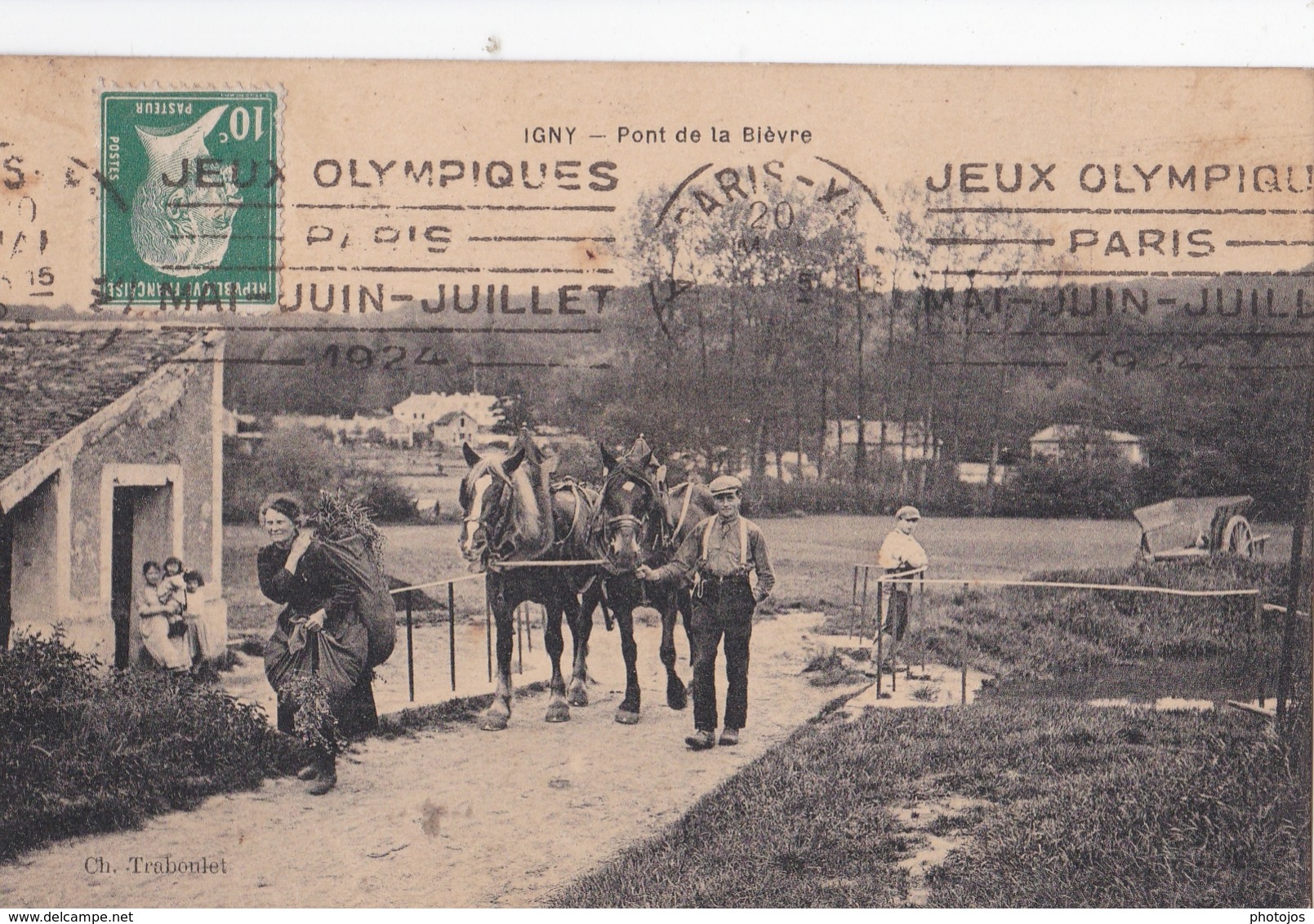 CPA /  Igny (91) Pont De La Bievre  Retour Des Champs  Ed Traboulet  Voyagée Rare Cachet JO Paris 1924 - Igny