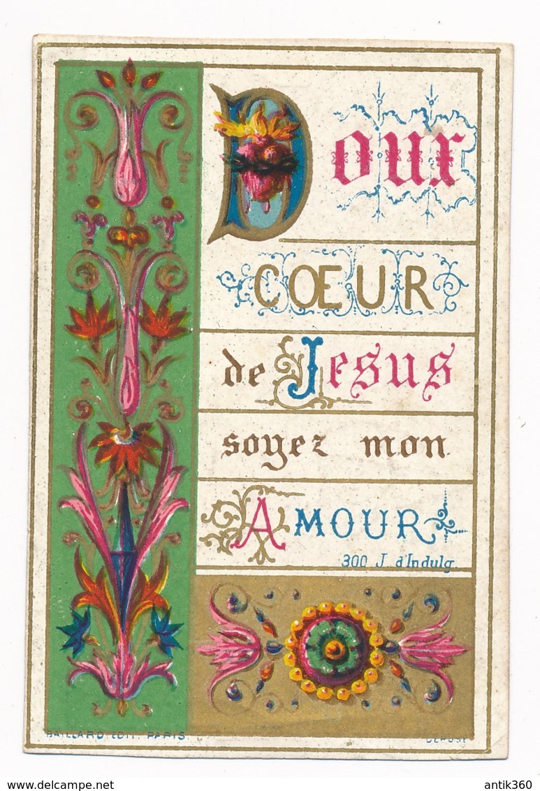 Image Pieuse Holy Card Santino XIXe Chromo Doux Coeur De Jésus - Images Religieuses