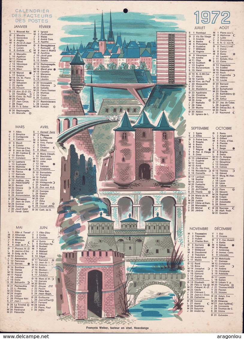 Luxembourg 1972, Calendrier Des Facteurs Des Postes, Grand Format, Clervaux, 2 Scans - Big : 1971-80