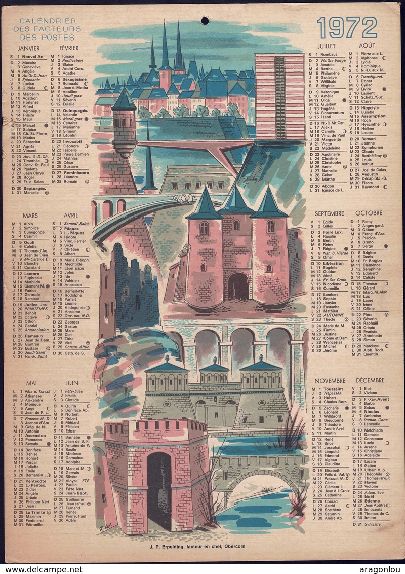 Luxembourg 1972, Calendrier Des Facteurs Des Postes, Grand Format, 2 Scans - Grand Format : 1971-80