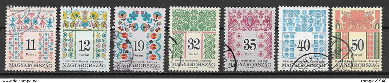 UNGHERIA 1994 SERIE CORRENTE MOTIVI DECORATIVI YVERT. 3475-3481 USATA VF - Used Stamps