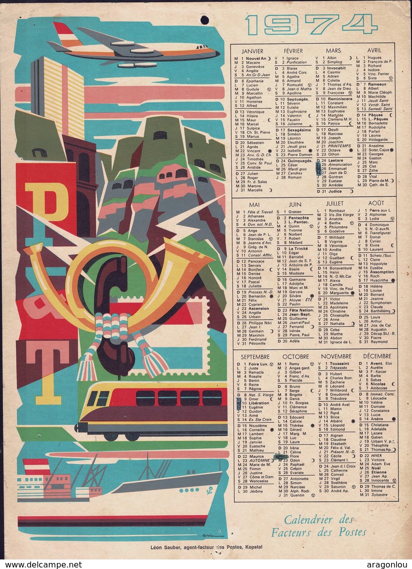 Luxembourg 1974, Calendrier Des Facteurs Des Postes, Grand Format, Fetschenhof, 2 Scans - Grand Format : 1971-80