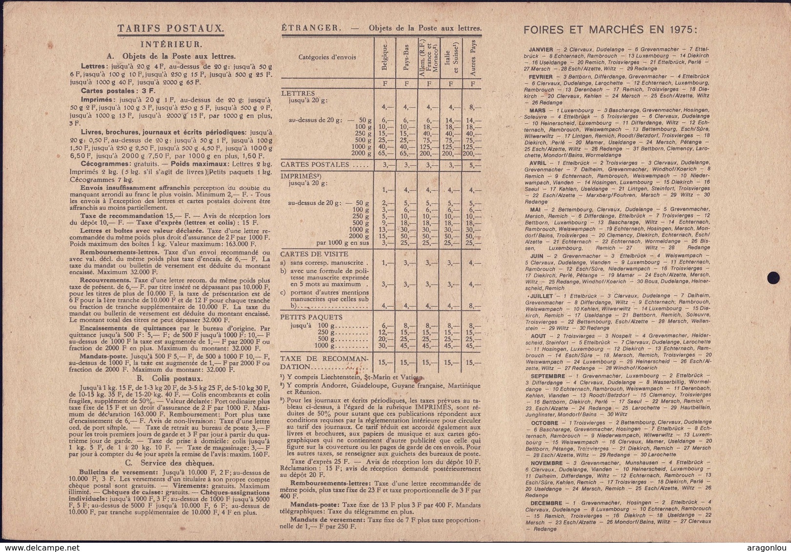 Luxembourg 1975, Calendrier Des Facteurs Des Postes, Grand Format  2 Scans - Grand Format : 1971-80