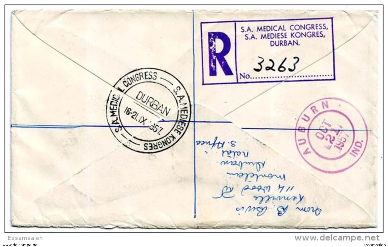 ZAS14002 South Africa 1957 Registered Cover W/ Natal Exhibition Label - Addressed USA - Covers & Documents