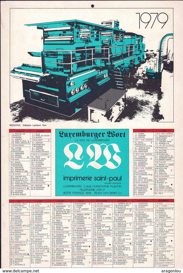 Luxembourg 1978, Calendrier Luxemburger Wort Imprimerie St.Paul, Grand Format, Rotative, 2 Scans - Big : 1971-80