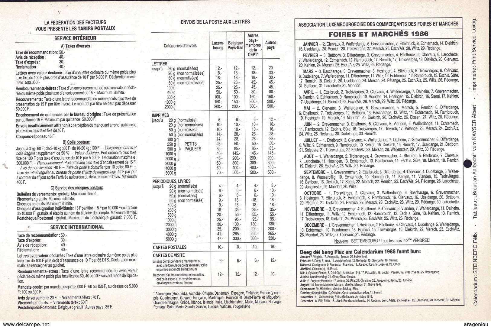 Luxembourg 1986, Calendrier "Bréifdréiesch-Kalenner", Grand Format, 2 Scans - Grand Format : 1981-90