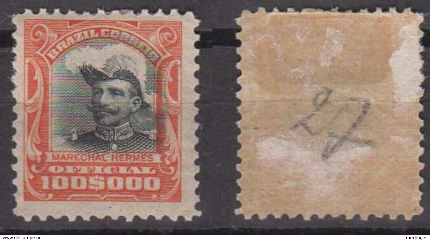 Brazil Brasil Official Oficias Mi# 27 * 100$000R Fonseca 1913 - Service