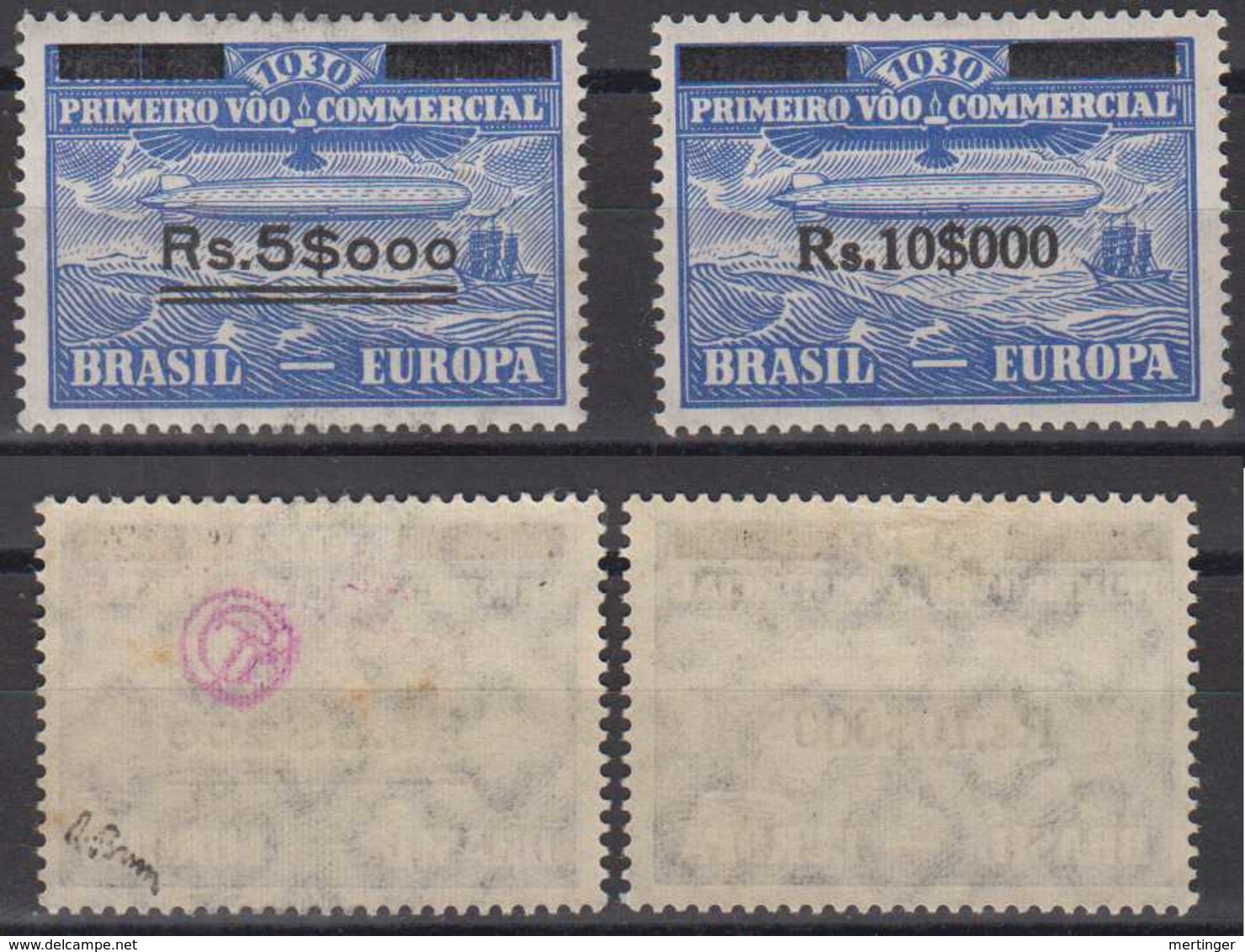 Brazil Brasil 1930 Zeppelin Mi# 7-8 * Overprint - Luftpost (private Gesellschaften)