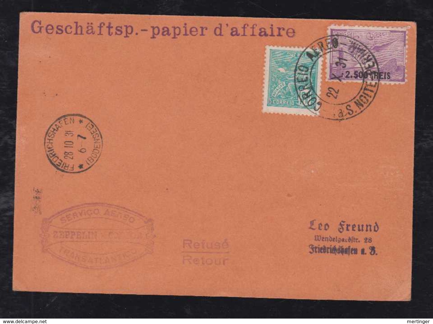 Brazil Brasil 1931 Zeppelin Printed Matter To FRIEDRICHSHAFEN Germany Sieger 134A - Airmail (Private Companies)