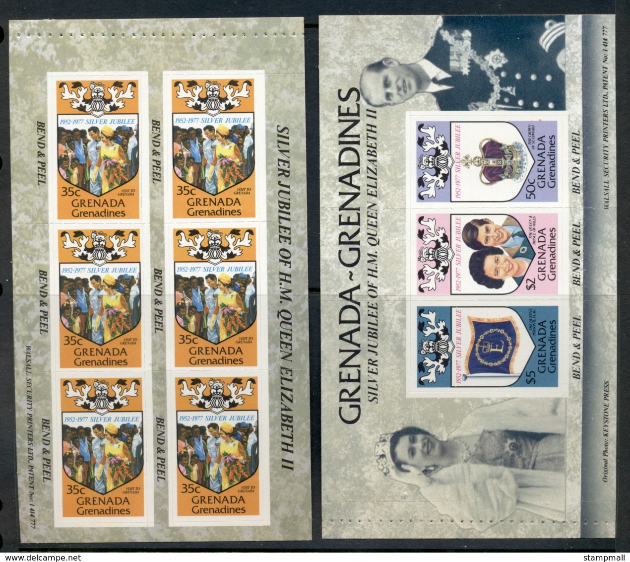 Grenada Grenadines 1977 QEII Silver Jubilee 2xP&S Booklet Panes MUH - Grenada (1974-...)