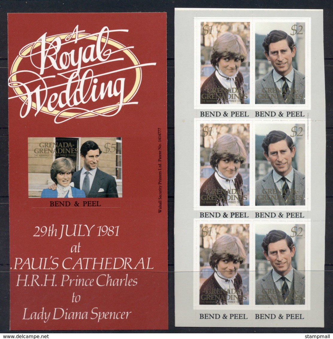 Grenada Grenadines 1981 Royal Wedding Charles & Diana 2x P&S Booklet Panes MUH - Grenada (1974-...)