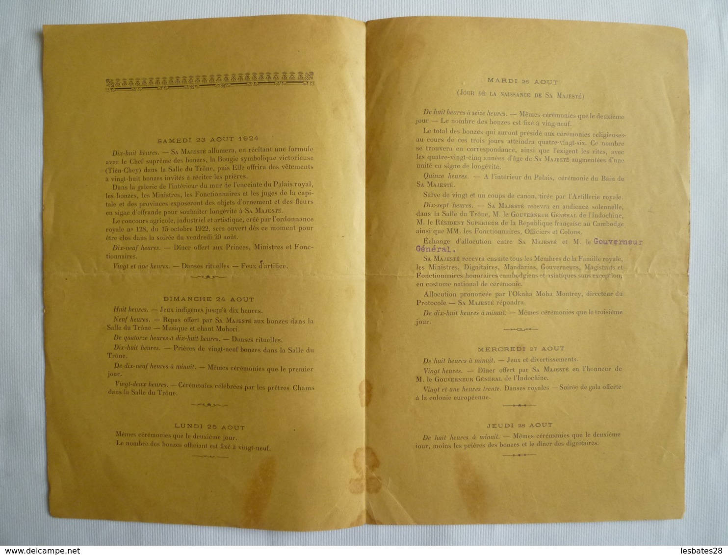 CAMBODGE Phnom Phenh FÊTES ROYALES 85e Anniversaire De La Naissance De  Sa Majesté Préa Bat Samdach Préa Sisowath Roi - Programme