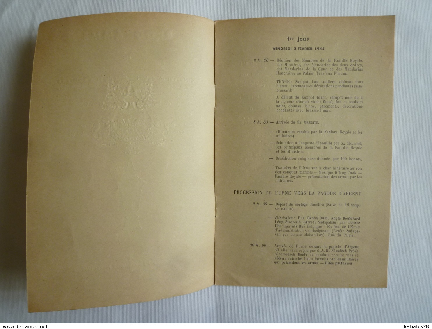 CAMBODGE Phnom-Penh PROGRAMME Cérénomnies D'Incinération  S.A.R. Sâmdech Préah ... NORODOM-SUTHAROT Grand'Père  Paternel - Programmi