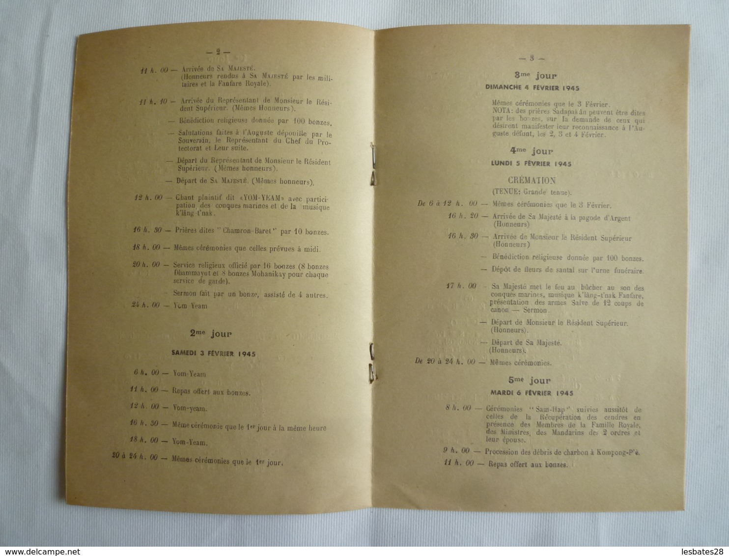 CAMBODGE Phnom-Penh PROGRAMME Cérénomnies D'Incinération  S.A.R. Sâmdech Préah ... NORODOM-SUTHAROT Grand'Père  Paternel - Programmes