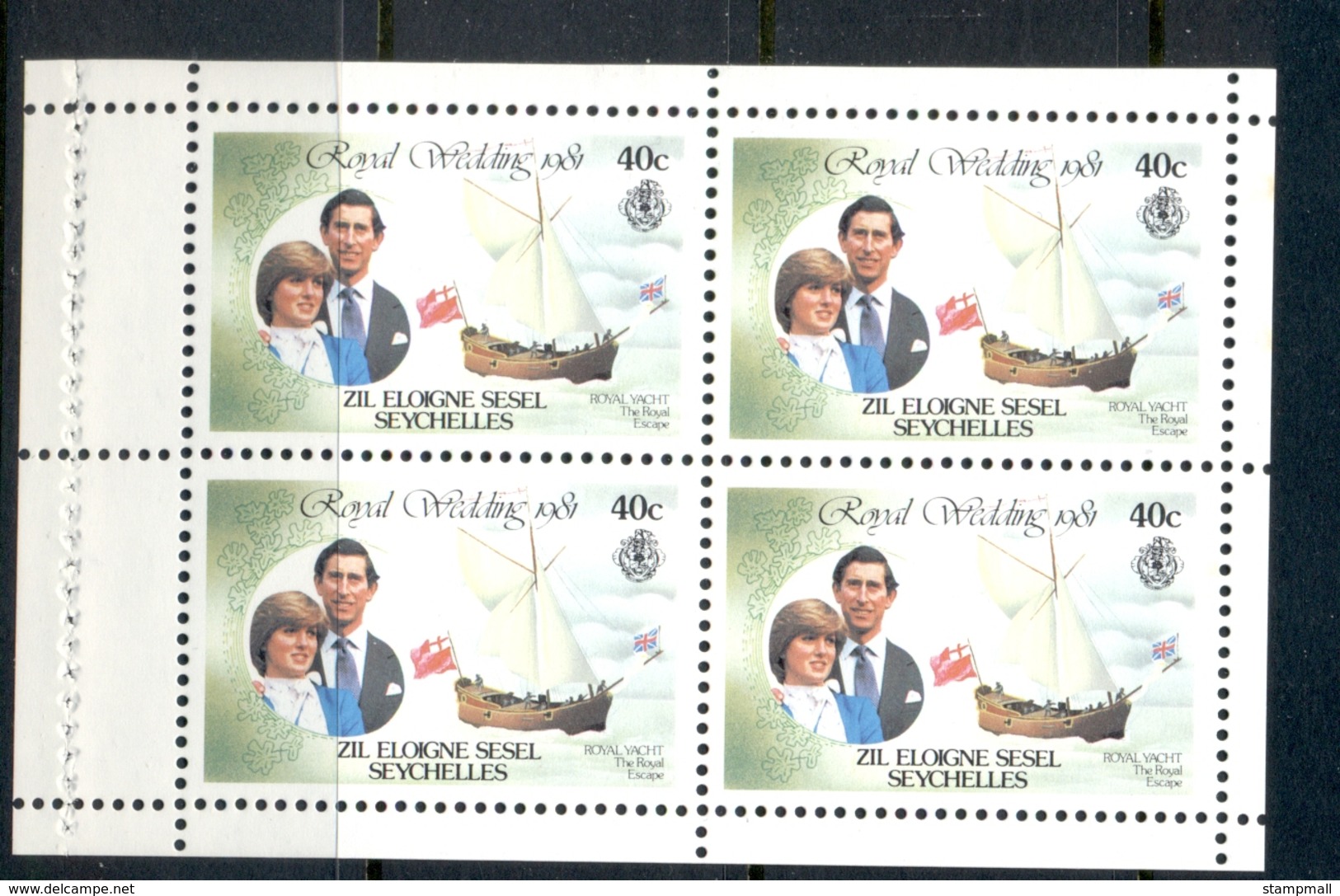 Seychelles ZES 1981 Royal Wedding Charles & Diana 40c Booklet Pane MUH - Seychelles (1976-...)