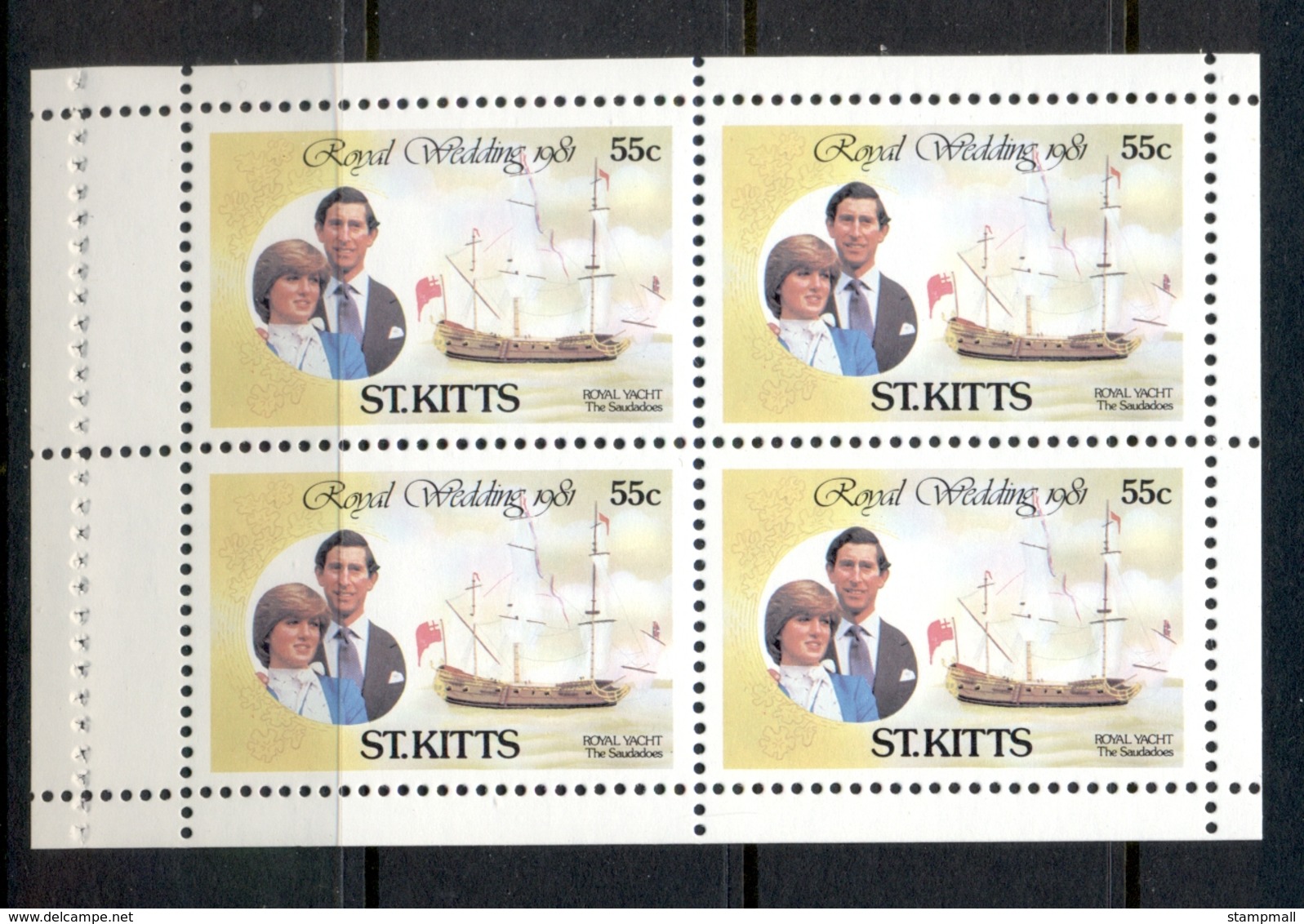 St Kitts 1981 Royal Wedding Charles & Diana 55c Booklet Pane MUH - St.Kitts And Nevis ( 1983-...)