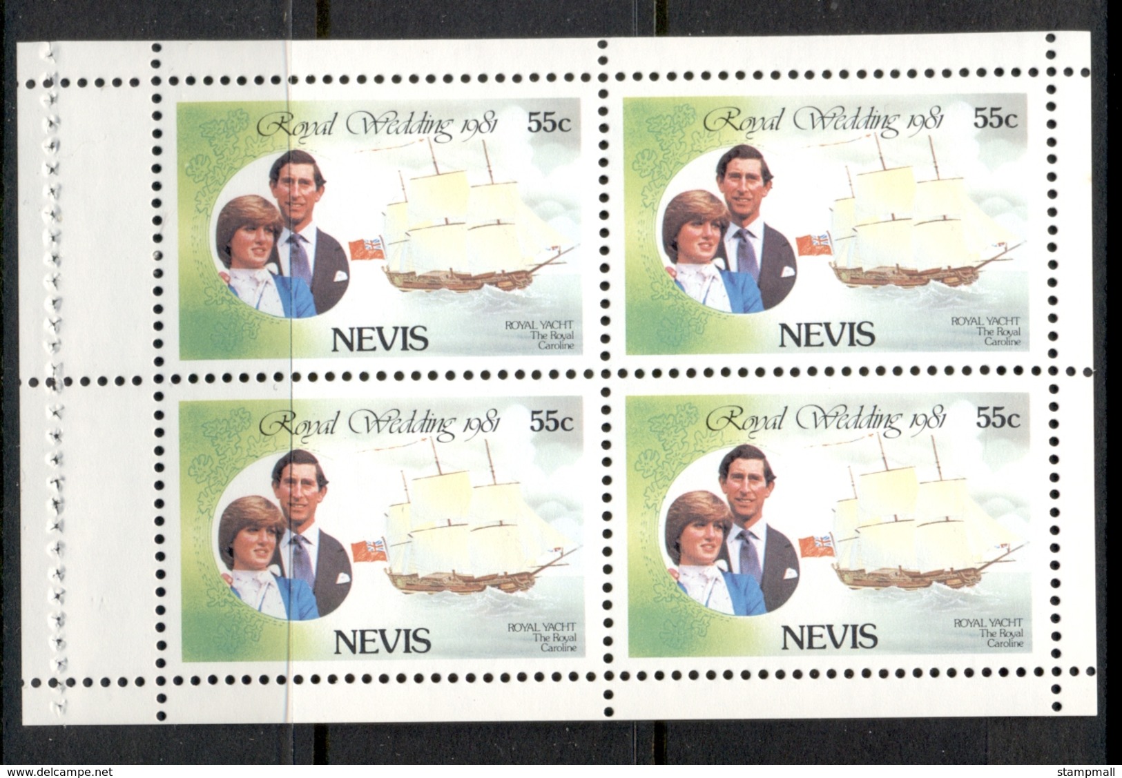 Nevis 1981 Royal Wedding Charles & Diana 55c Booklet Pane MUH - St.Kitts And Nevis ( 1983-...)