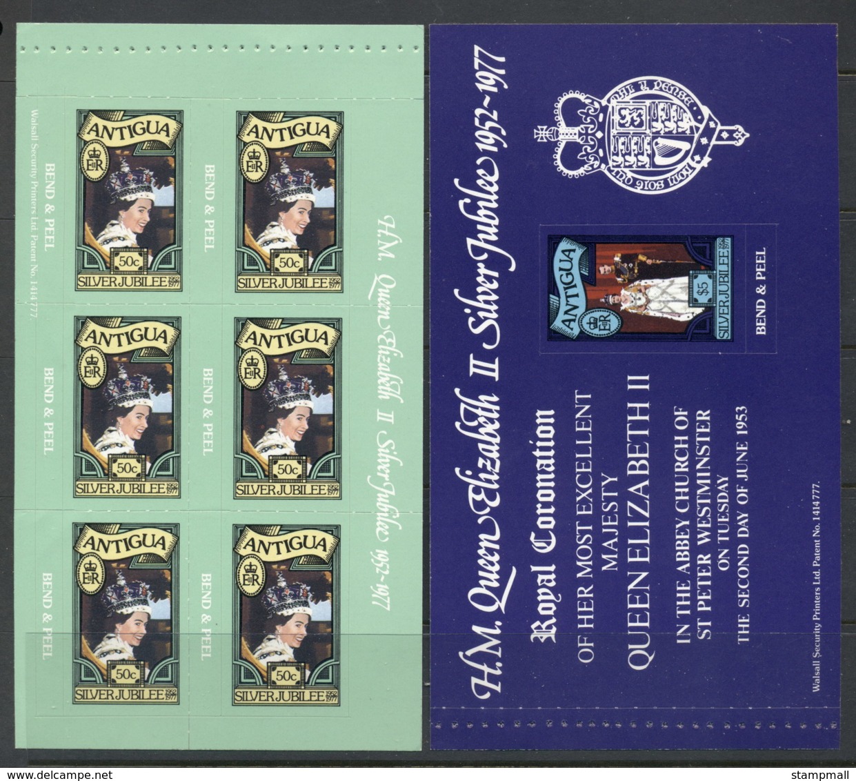 Antigua 1977 QEII Silver Jubilee 2xP&S Booklet Panes MUH - Antigua Y Barbuda (1981-...)