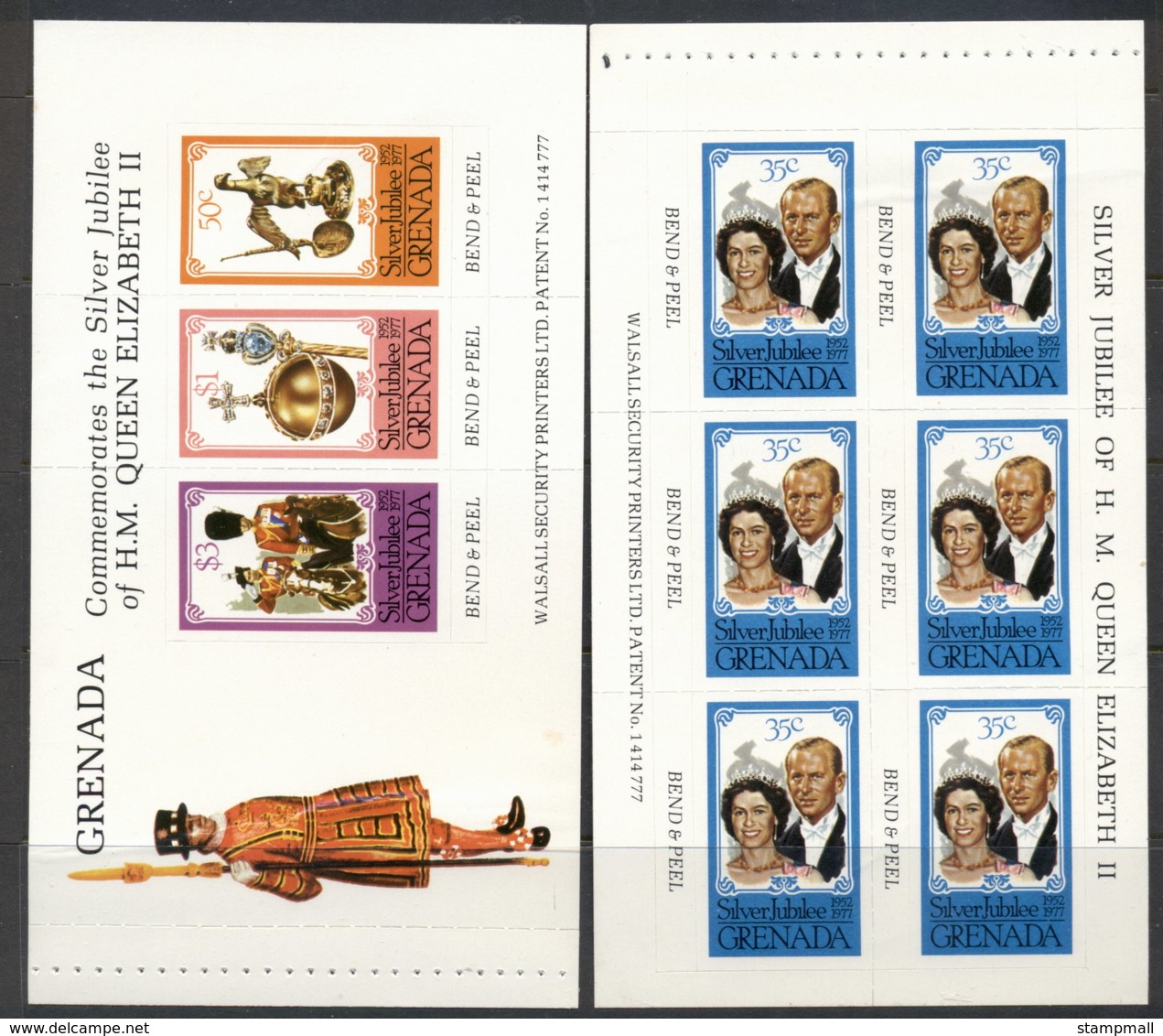 Grenada 1977 QEII Silver Jubilee 2xP&S Booklet Panes MUH - Grenada (1974-...)