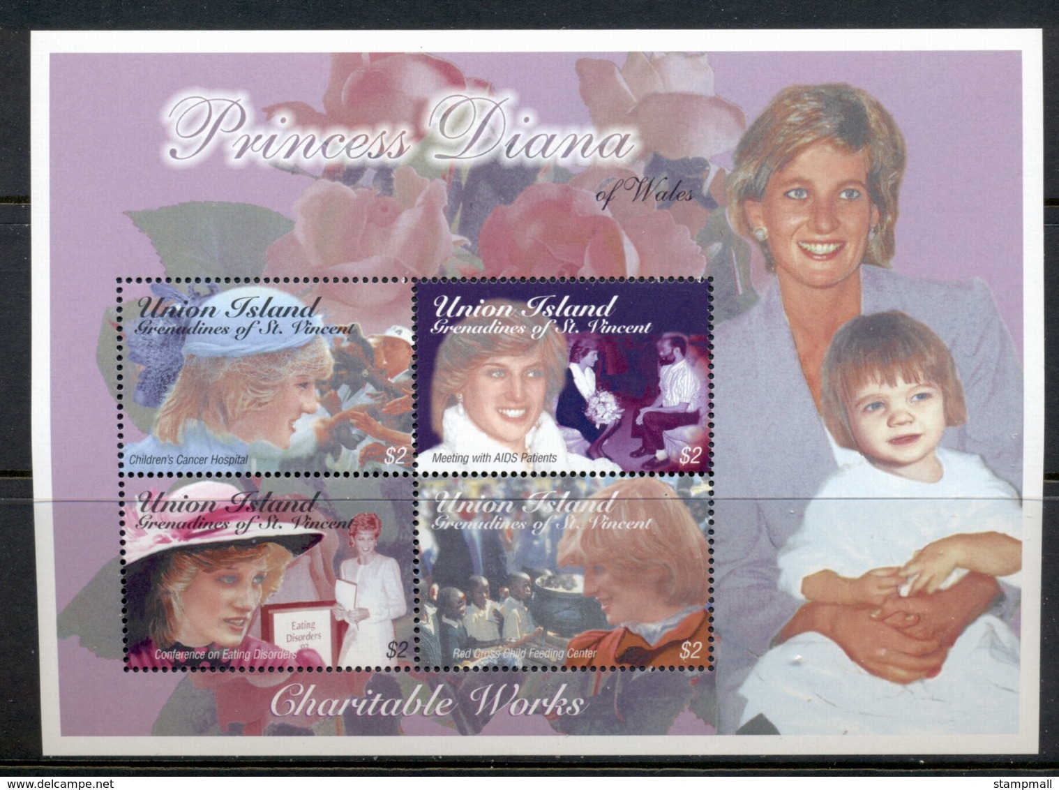 St Vincent Union Is 2003 Princess Diana Charitable Works MS MUH - St.Vincent & Grenadines