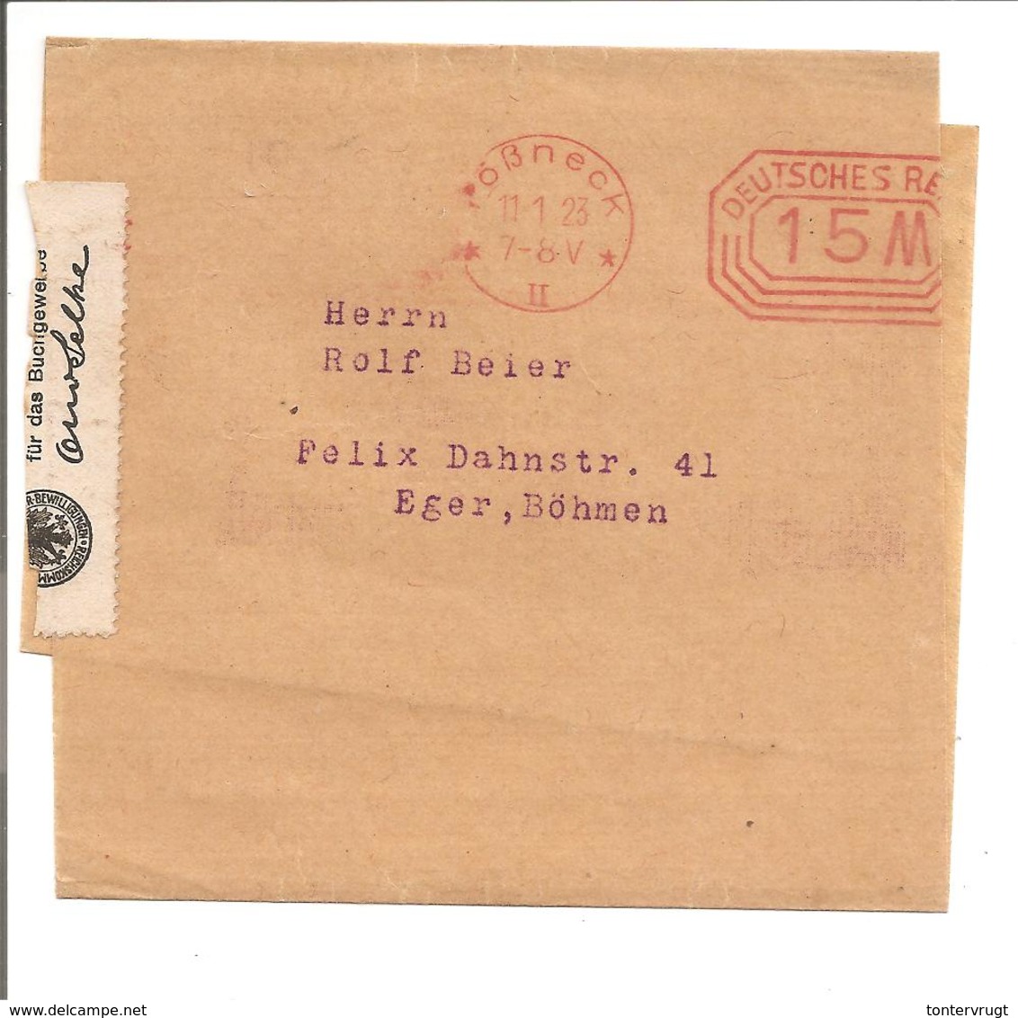 Ema Freistempler 15M Pössneck 11.1.23 - Storia Postale