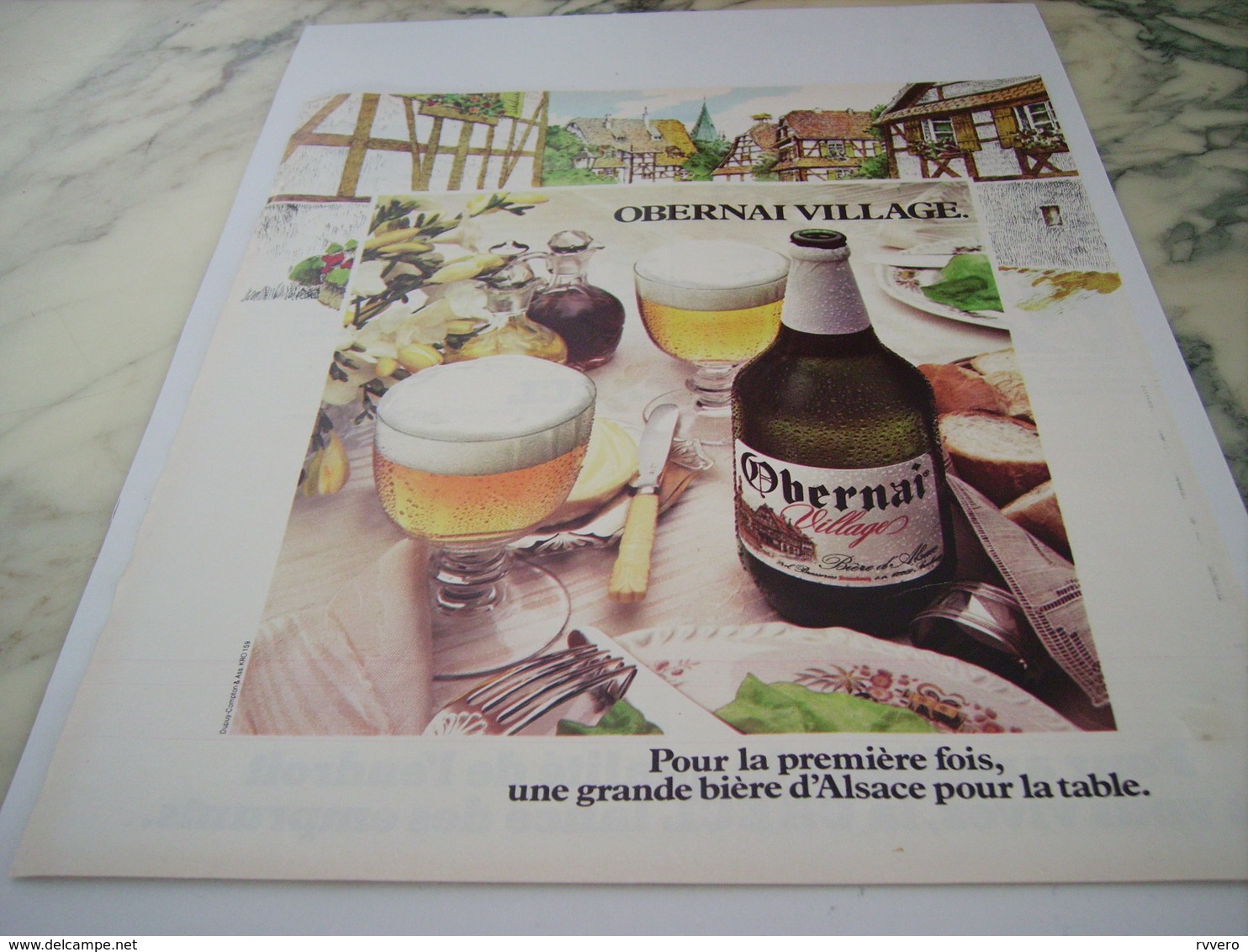 ANCIENNE  PUBLICITE BIERE D ALSACE OBERNAI VILLAGE 1975 - Alcools