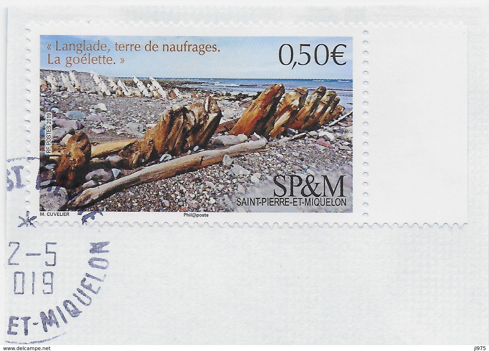 St.Pierre Et Miquelon 2019  YT 1215  Bateau Goélette " Langlade Terre De Naufrages " Cachet Rond St.Pierre 2019 - Usati