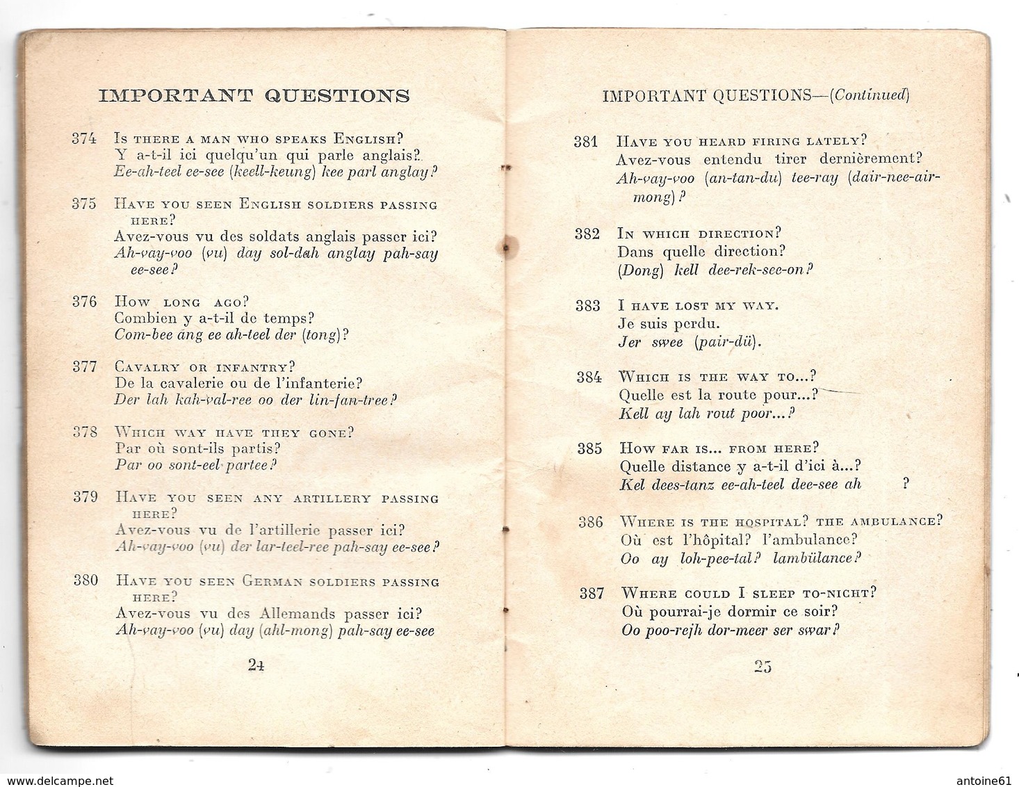 An English-French Booklet For " Expeditionary Forces " - How To Pronounce It -  1939 - 1945 War - Guerre 1939-45