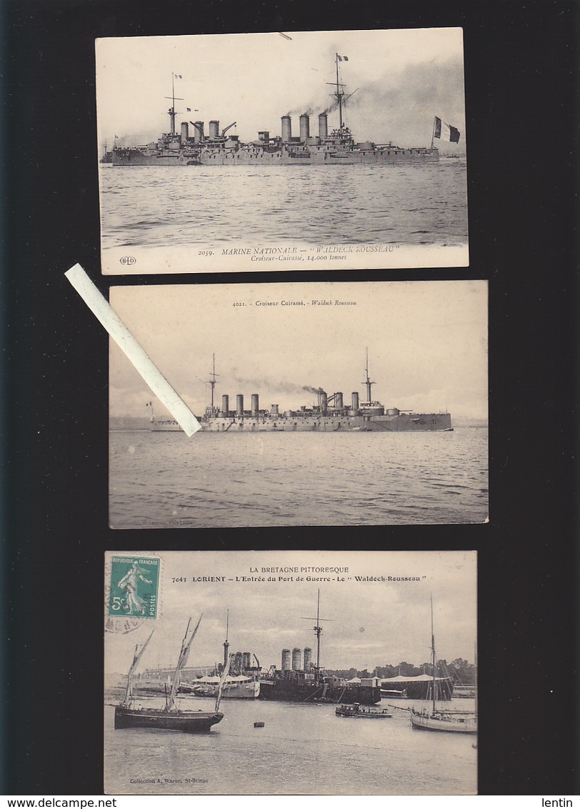 Marine De Guerre / Lot De 3 CP / Croiseur Cuirassé Waldeck Rousseau Dont Lorient - Guerra