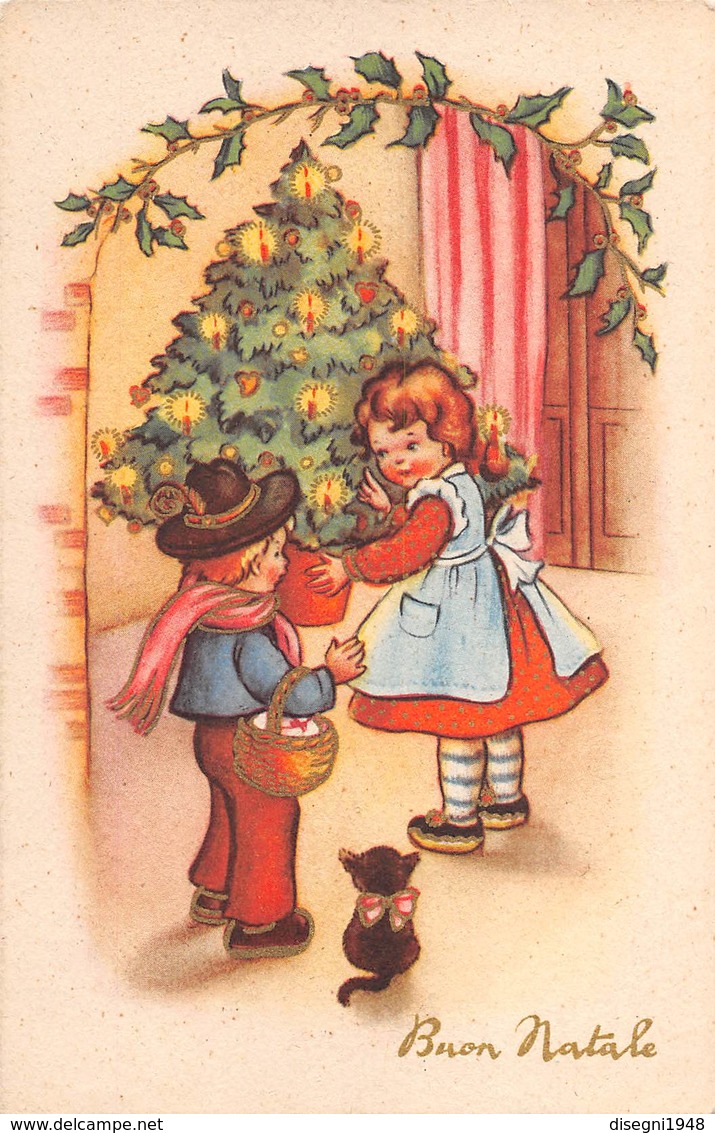 M08175 "BUON NATALE" BAMBINI E GATTINO SOTTO L'ALBERO DI NATALE  CART. POST. ORIG. NON SPEDITA - Altri & Non Classificati