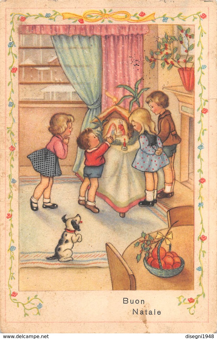 M08177 "BUON NATALE" BAMBINI -CAGNOLINO - PRESEPE  CART. POST. ORIG. SPEDITA - Andere & Zonder Classificatie