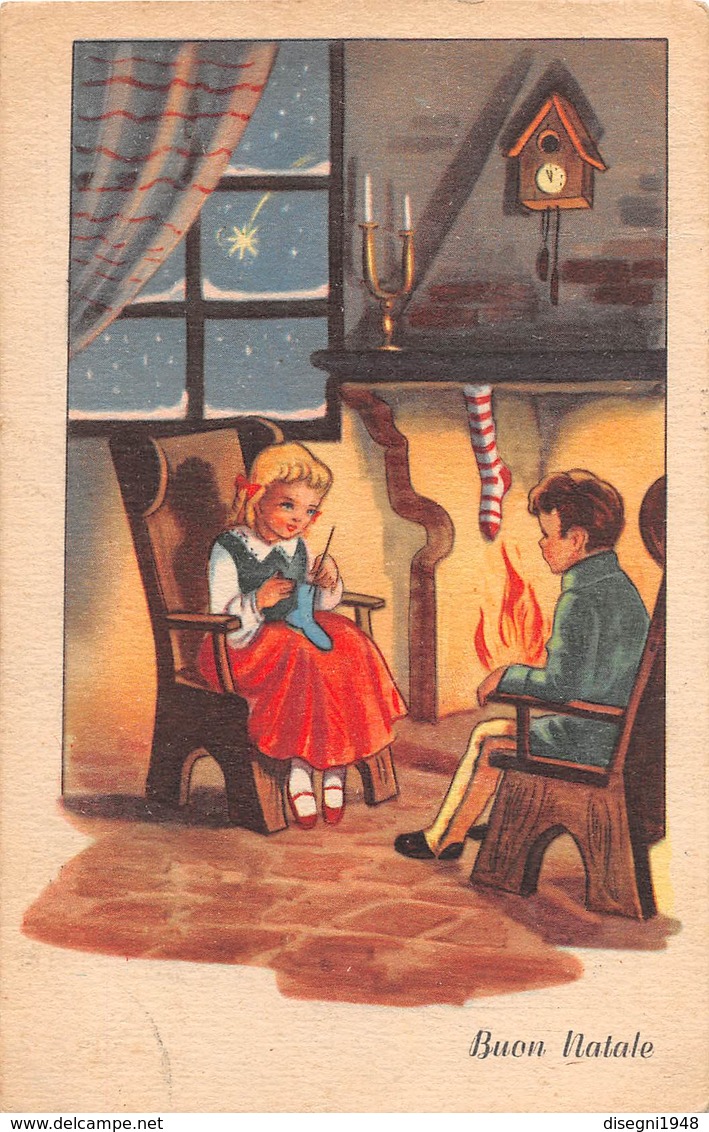 M08179 "BUON NATALE" BAMBINI DAVANTI AL CAMINO  CART. POST. ORIG. SPEDITA - Altri & Non Classificati