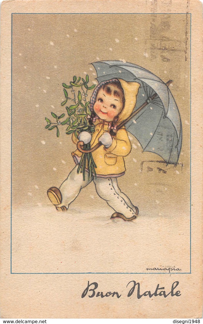 M08180 "BUON NATALE" BAMBINA CON OMBRELLO-VISCHIO  CART. POST. ORIG. SPEDITA 1948 - Altri & Non Classificati