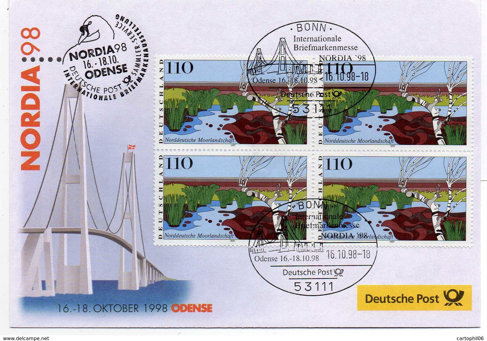 - FDC EXPO NORDIA 98 (Allemagne) - Bloc 4 X 110 P. Norddeutsche Moorlandschaft - - Storia Postale