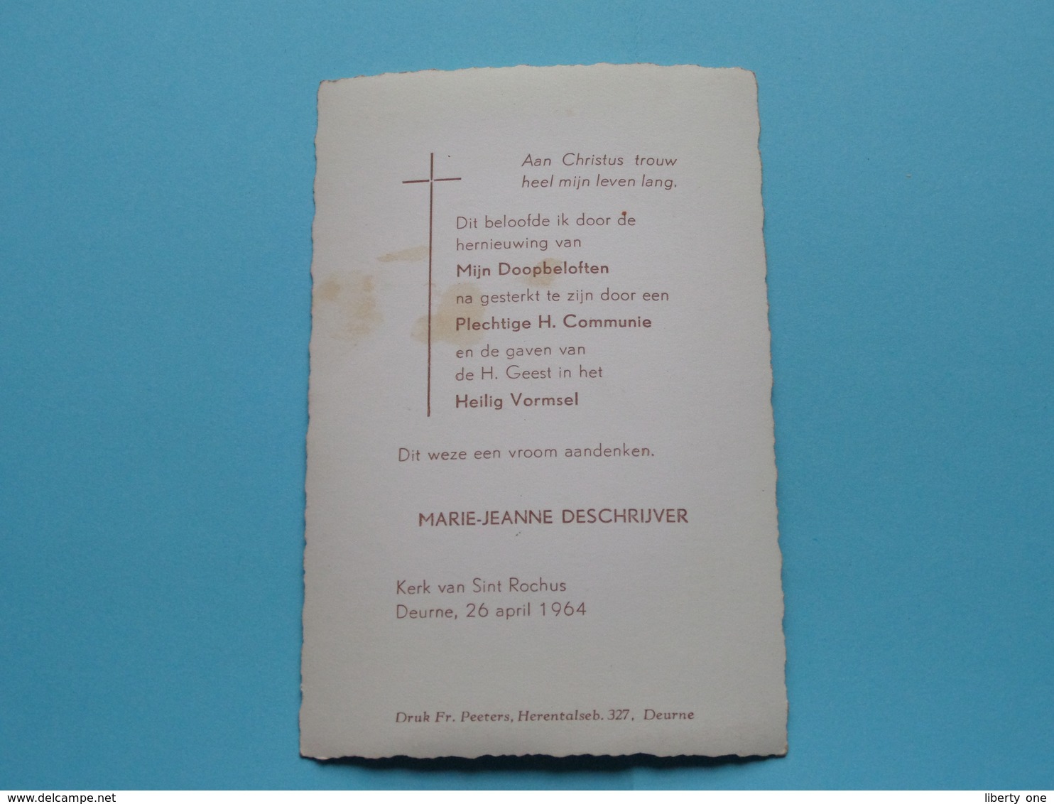 Marie-Jeanne DESCHRIJVER Kerk Sint-Rochus DEURNE 26 April 1964 ( Zie / Voir Photo > Depreester Zwevegem ) ! - Comunión Y Confirmación