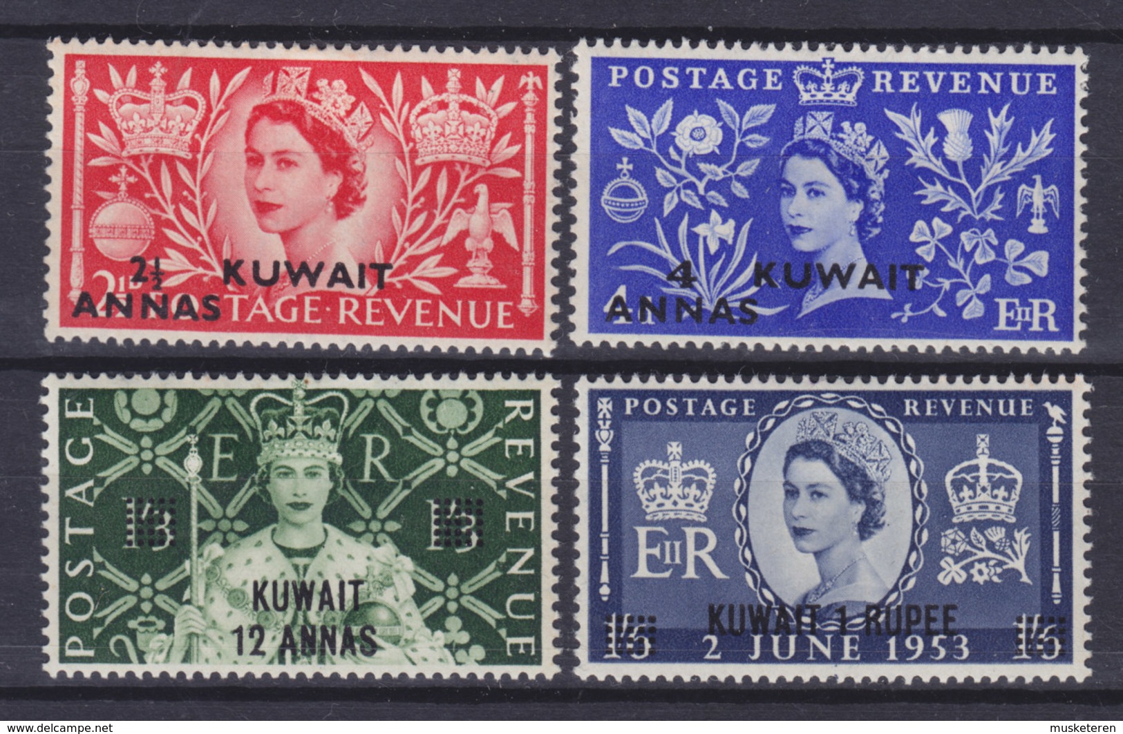 British Kuwait 1953 Mi. 104-07 Coronation Krönung QEII Complete Set MH* - Kuwait