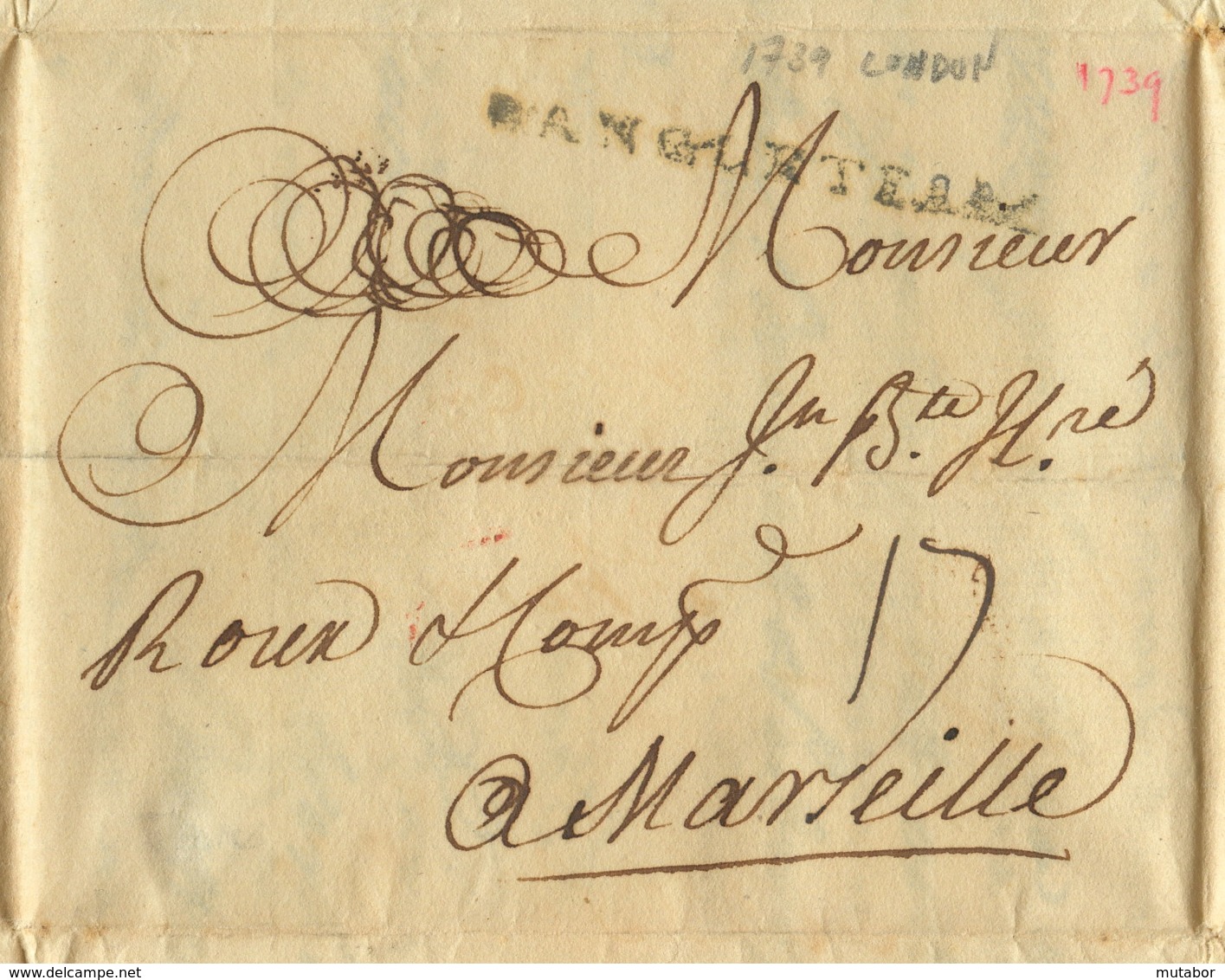 1739 LONDON Stpl. D'ANGLETERRE Transit N. Marseille - ...-1840 Préphilatélie