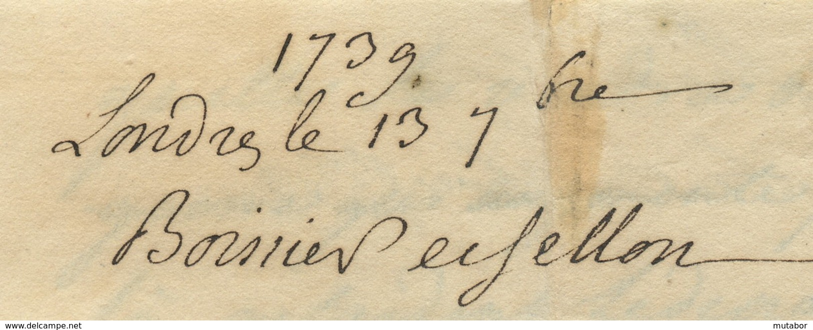 1739 LONDON Stpl. D'ANGLETERRE Transit N. Marseille - ...-1840 Préphilatélie