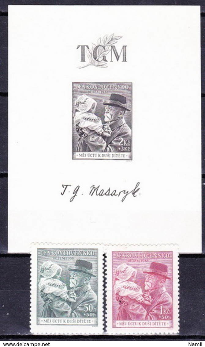 ** Tchécoslovaquie 1938 Mi 389-90+Bl.3 (Yv 335-6+BF 5), (MNH), - Unused Stamps