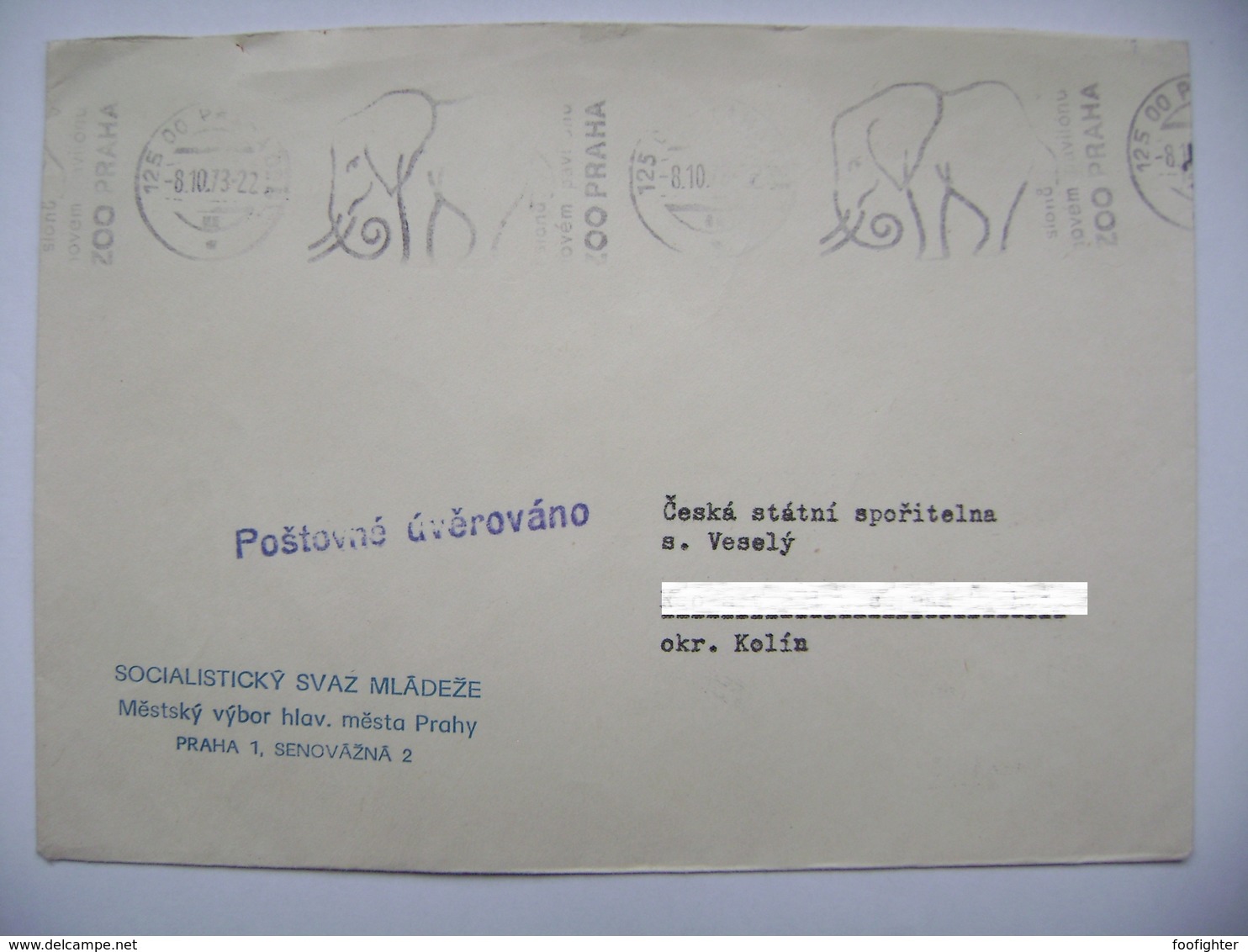 Czechoslovakia Cover 1973 Machine Postmark With Elephant Slogan "ZOO PRAHA 7 Elephants In New Pavilion" - Eléphants