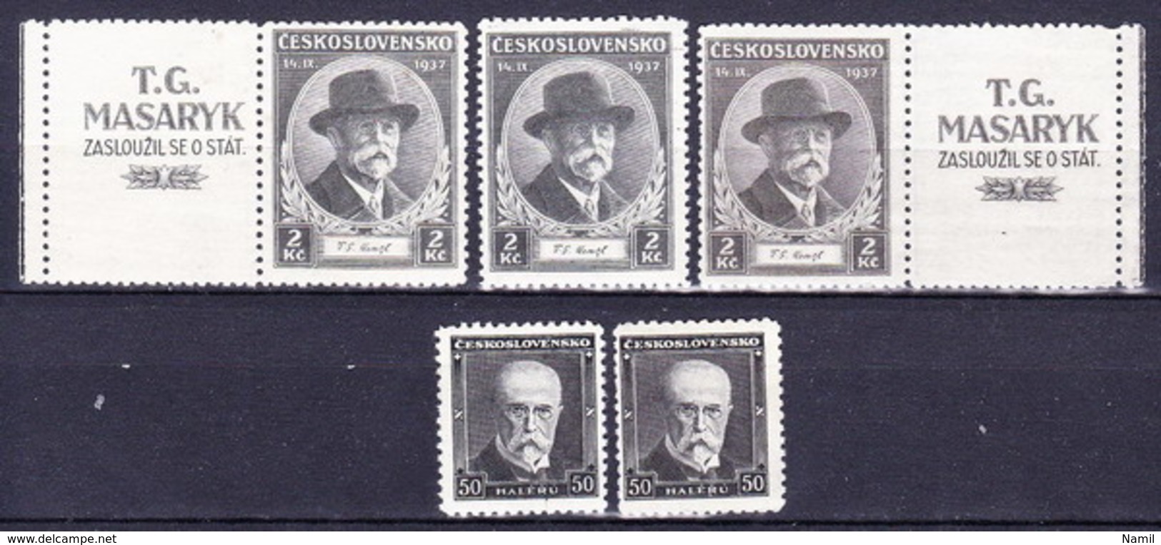Tchécoslovaquie 1937 Mi 379-80+Zf (Yv 331-2 + Vignettes), (MNH+MH)**et*, - Unused Stamps