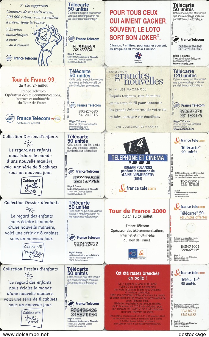 LOT De 10 Télécartes , FRANCE TELECOM " ILLUSTREES De 1999 à 2000  " Voir Scans - Lots - Collections