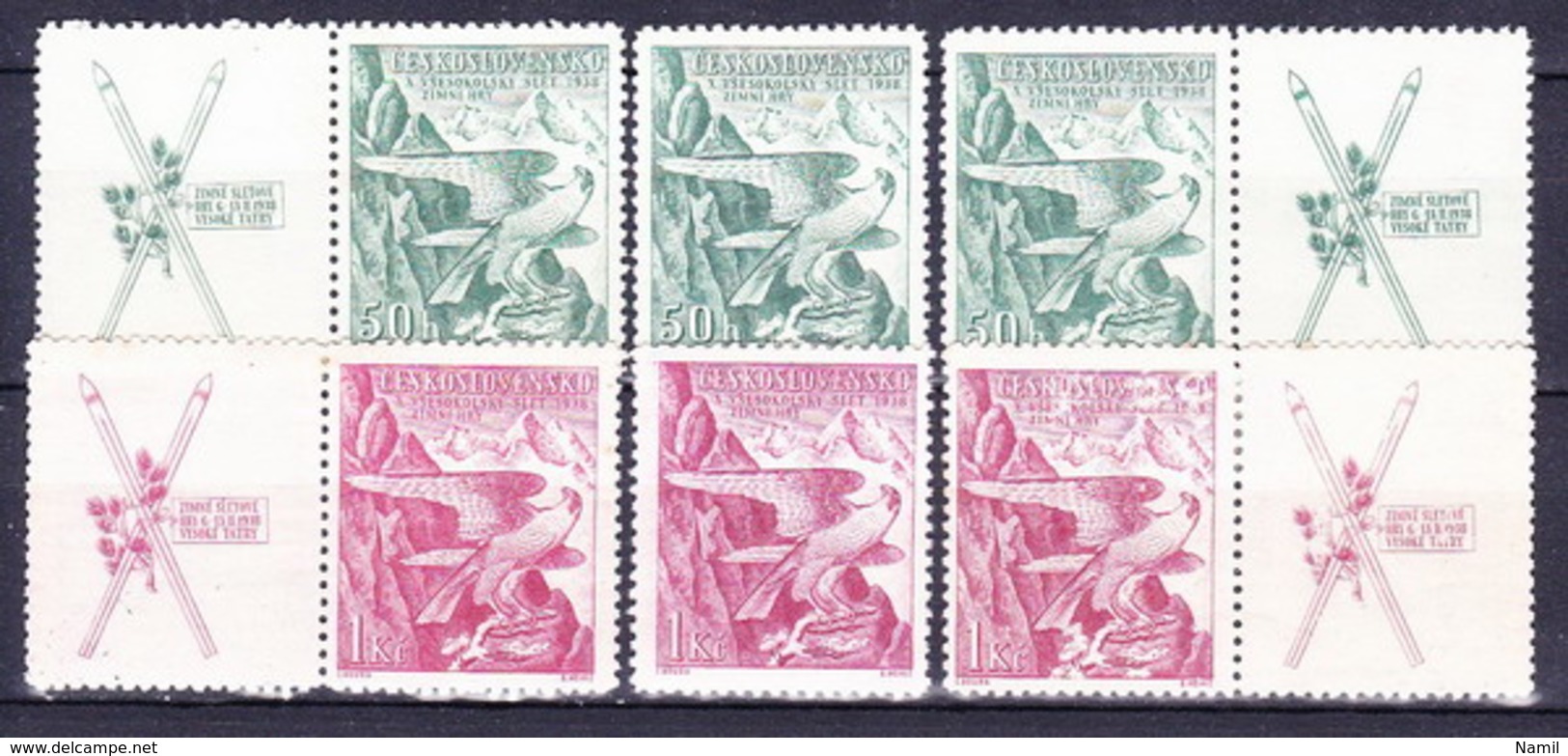 * Tchécoslovaquie 1938 Mi 387-8+Zf (Yv 333-4 + Vignettes), (MH), - Unused Stamps