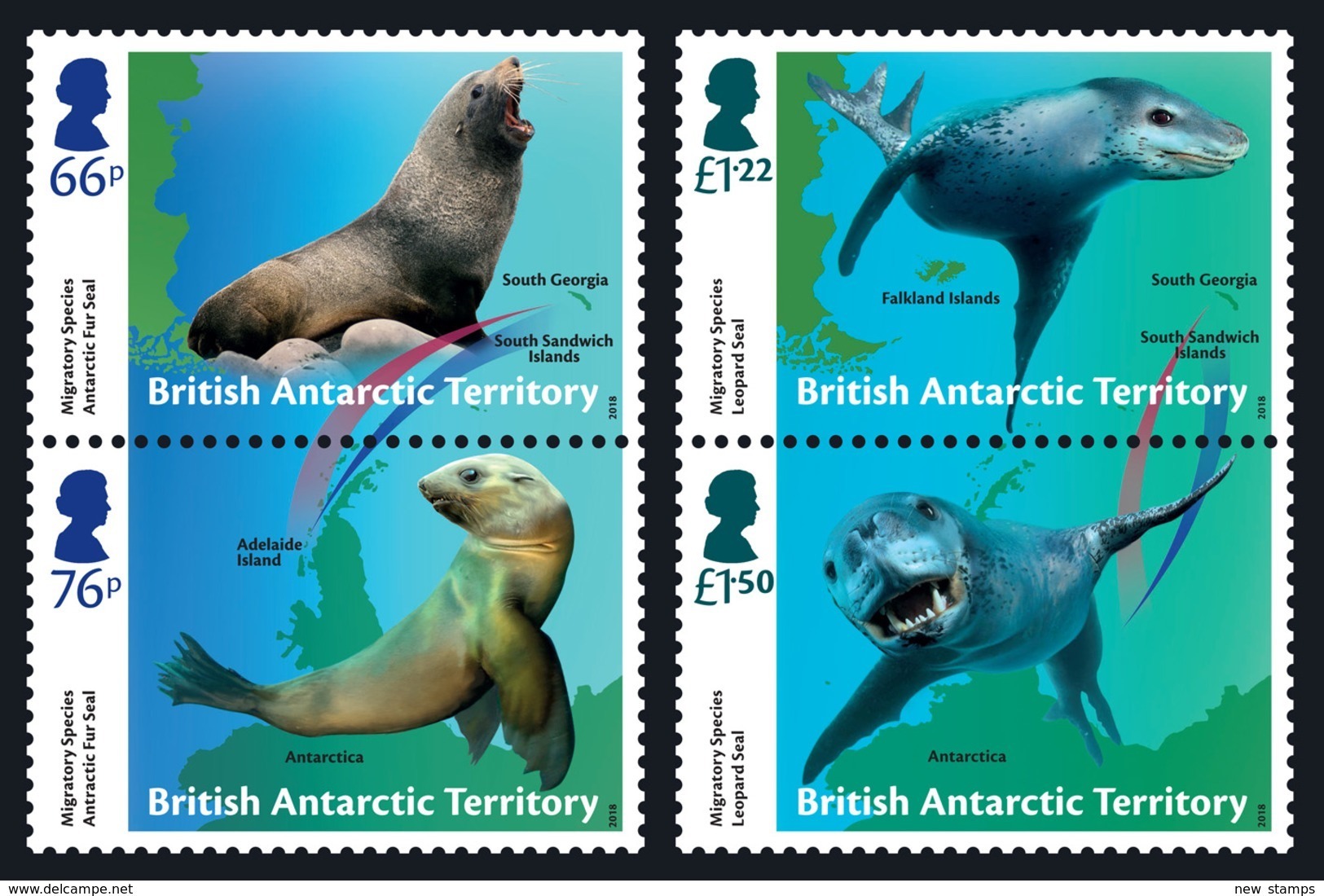 British Antarctic Territory BAT 2018 Migratory Species Featuring Seals 4v MNH - Unused Stamps