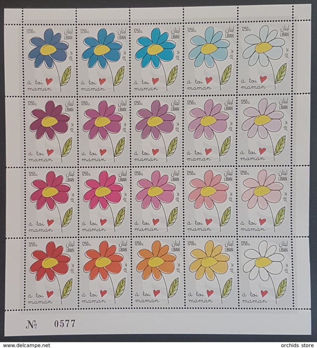 Lebanon 2019 Mother’s Day Complete Set 20v. = One Sheet Sheet - Fauna Flora Flowers - Lebanon