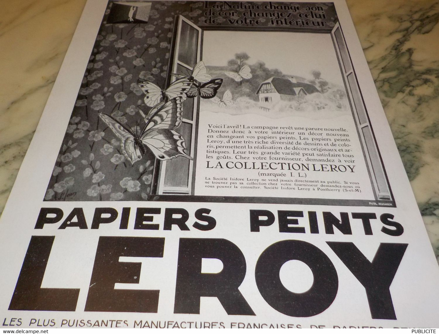 ANCIENNE   PUBLICITE PAPIER PEINT LEROY COLLECTION 1928 - Other & Unclassified